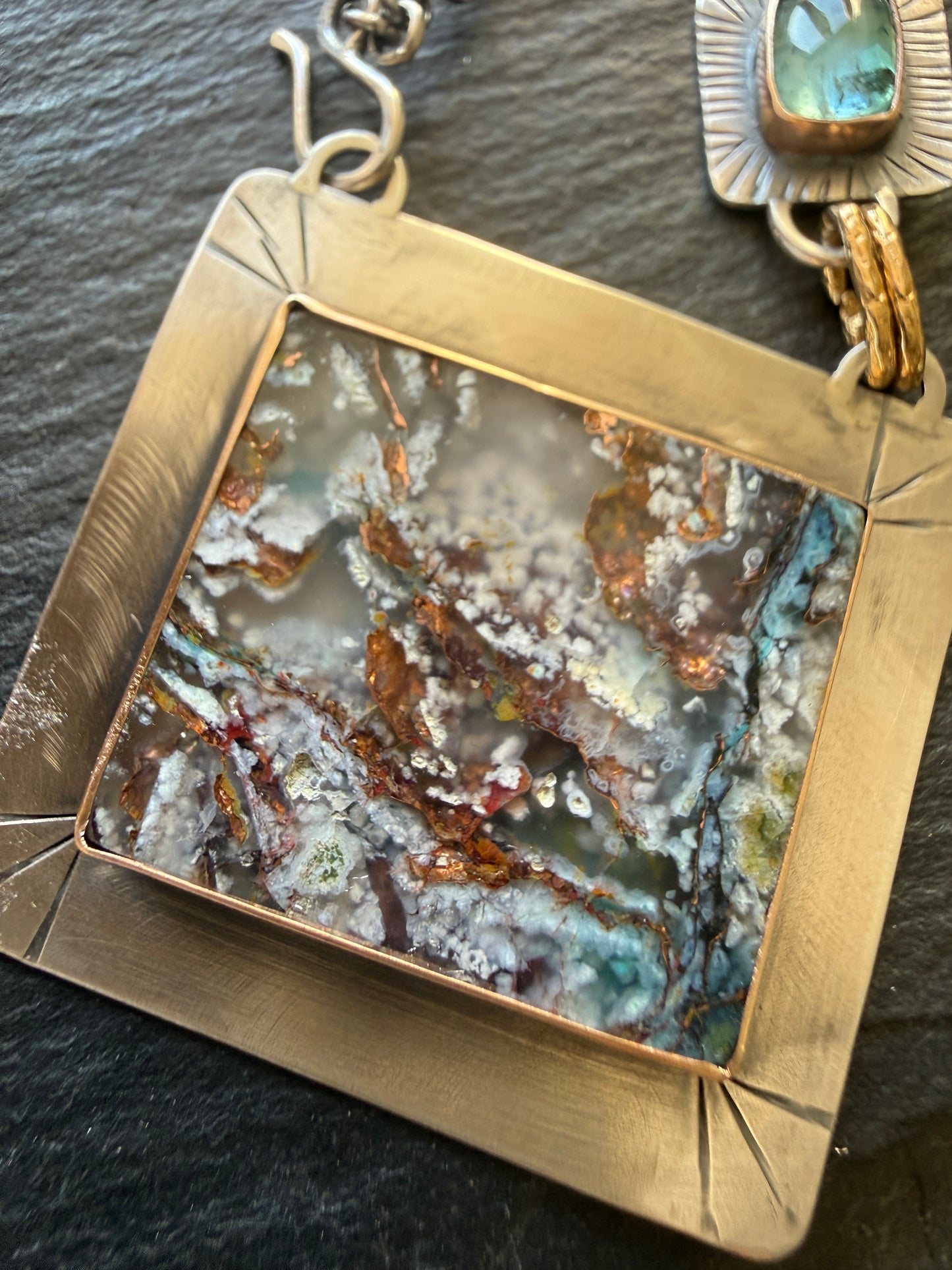 Chrysocolla and Tourmaline Pendant