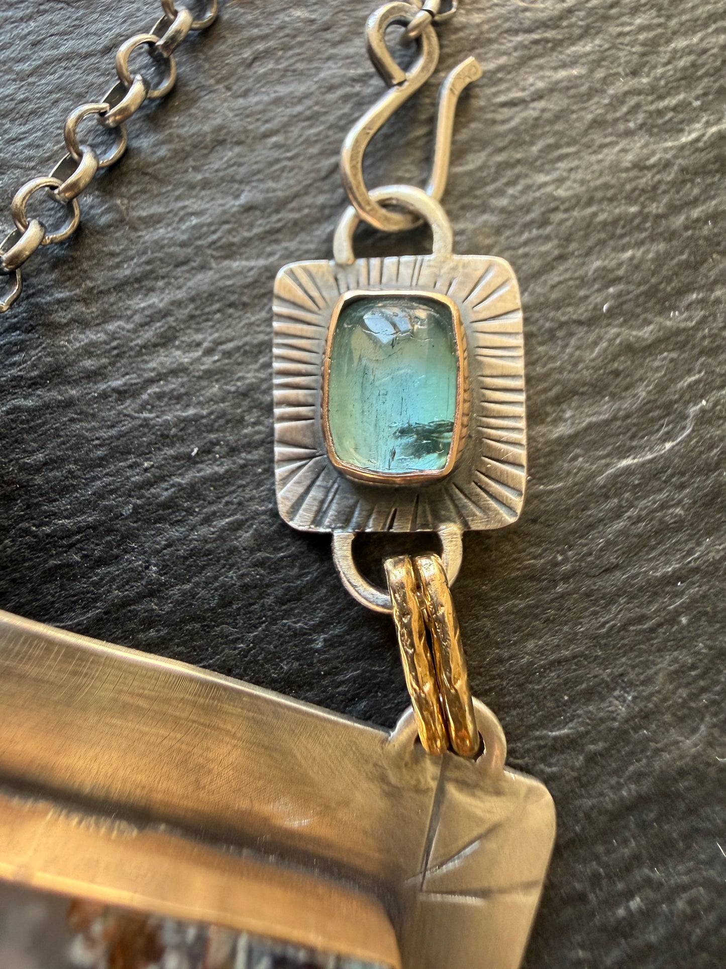 Chrysocolla and Tourmaline Pendant