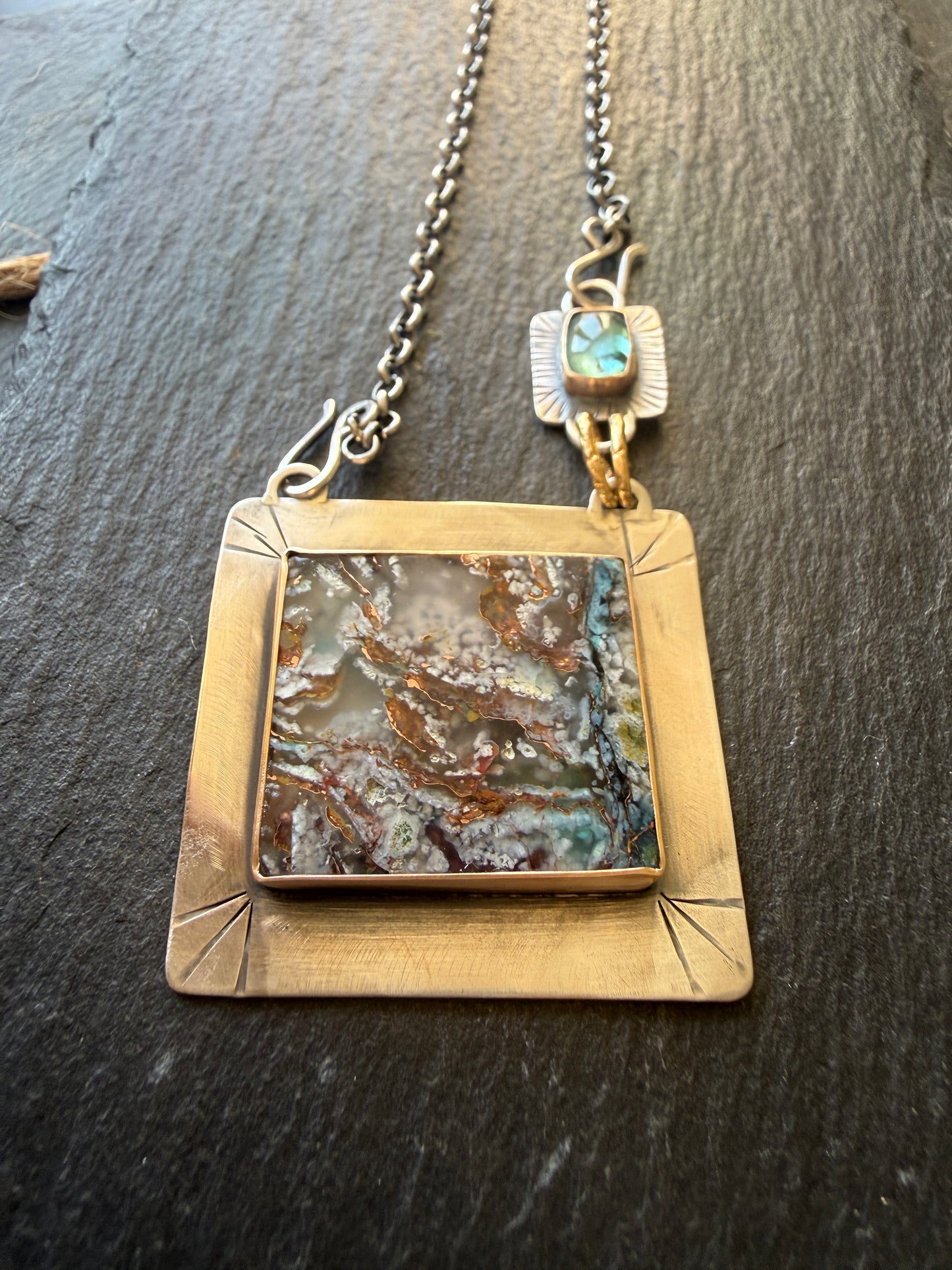 Chrysocolla and Tourmaline Pendant