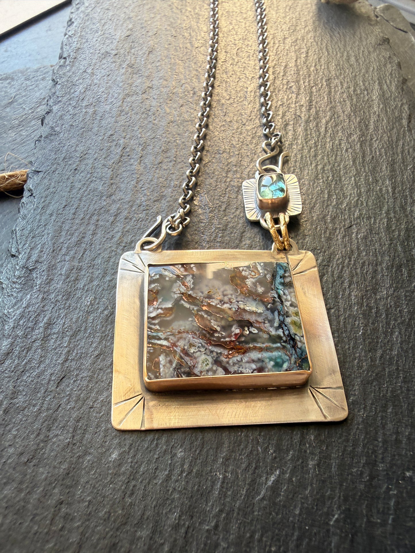 Chrysocolla and Tourmaline Pendant