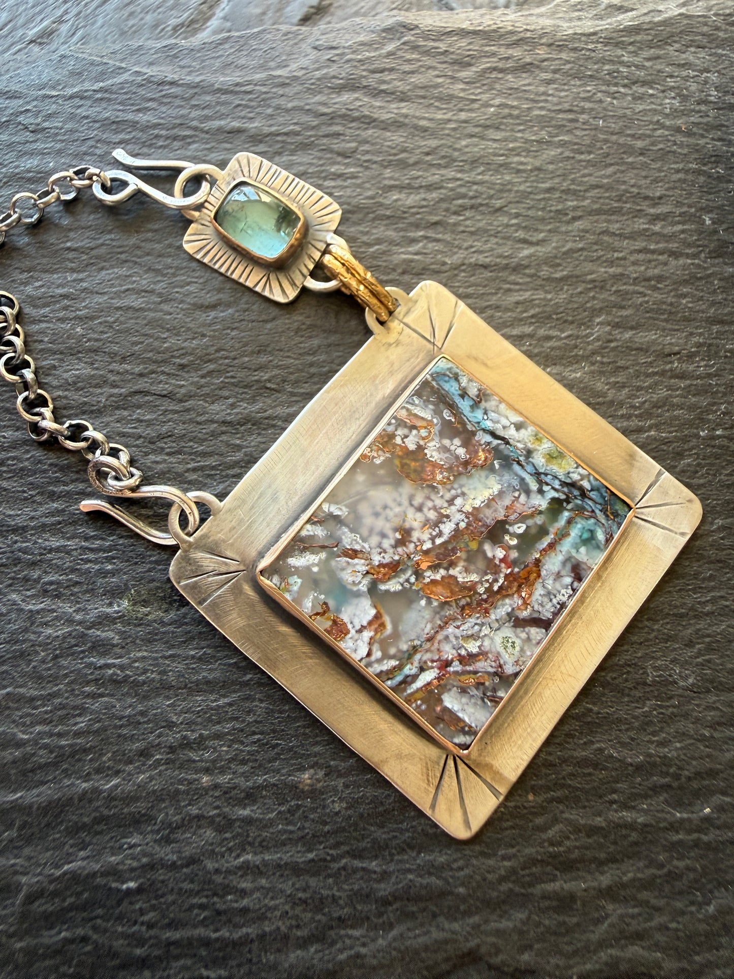 Chrysocolla and Tourmaline Pendant