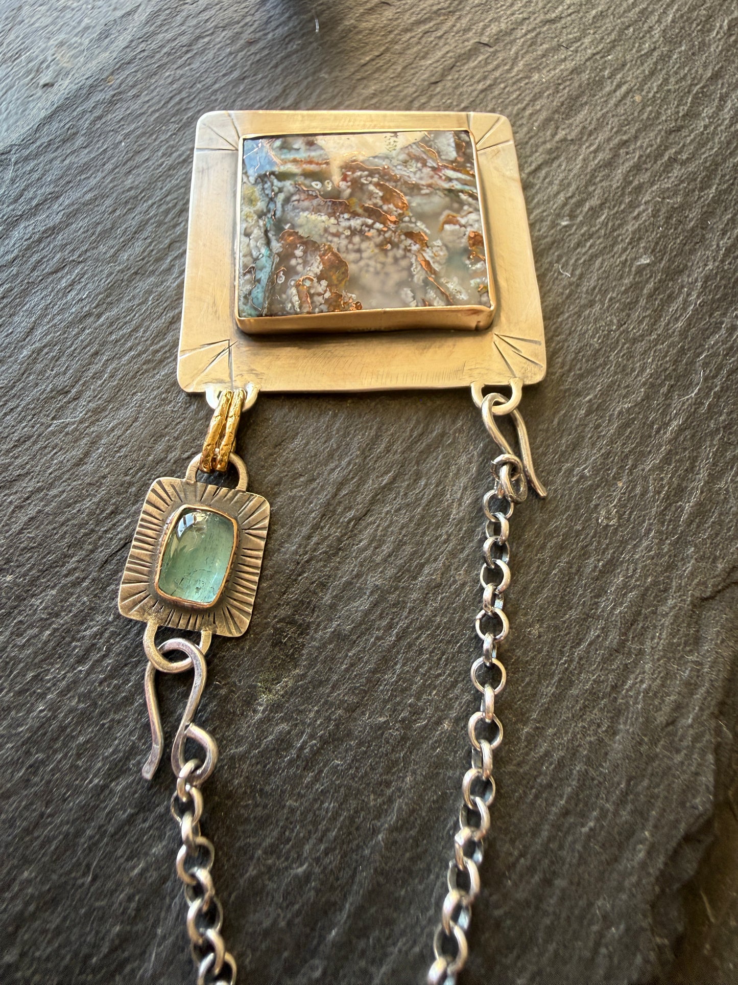 Chrysocolla and Tourmaline Pendant