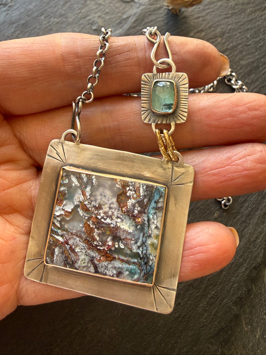 Chrysocolla and Tourmaline Pendant