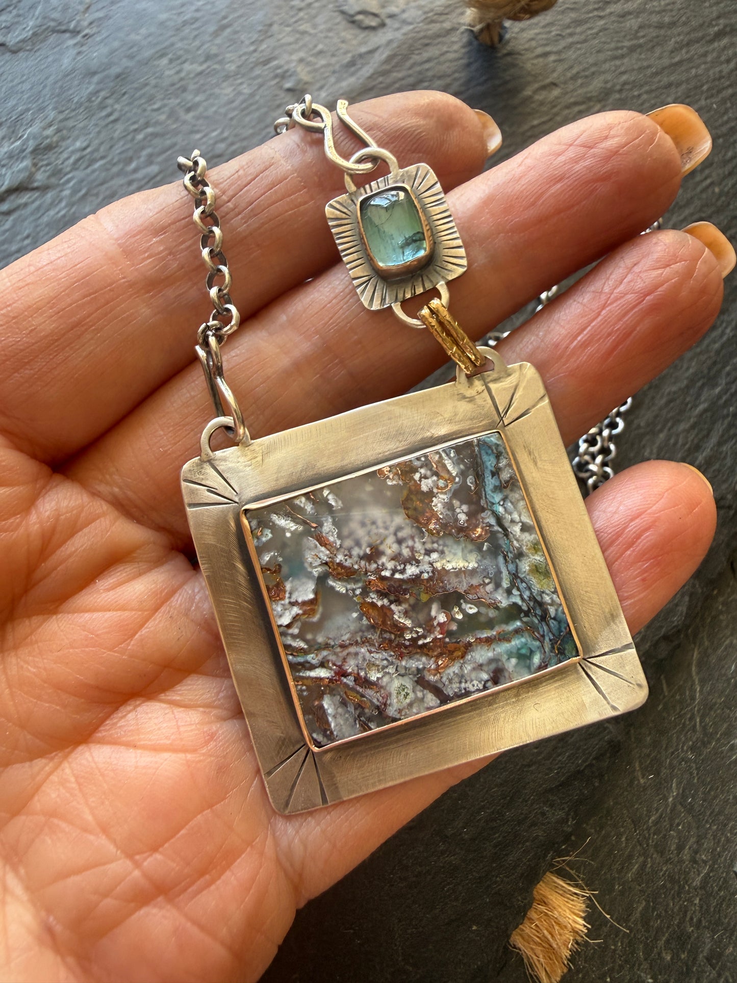 Chrysocolla and Tourmaline Pendant