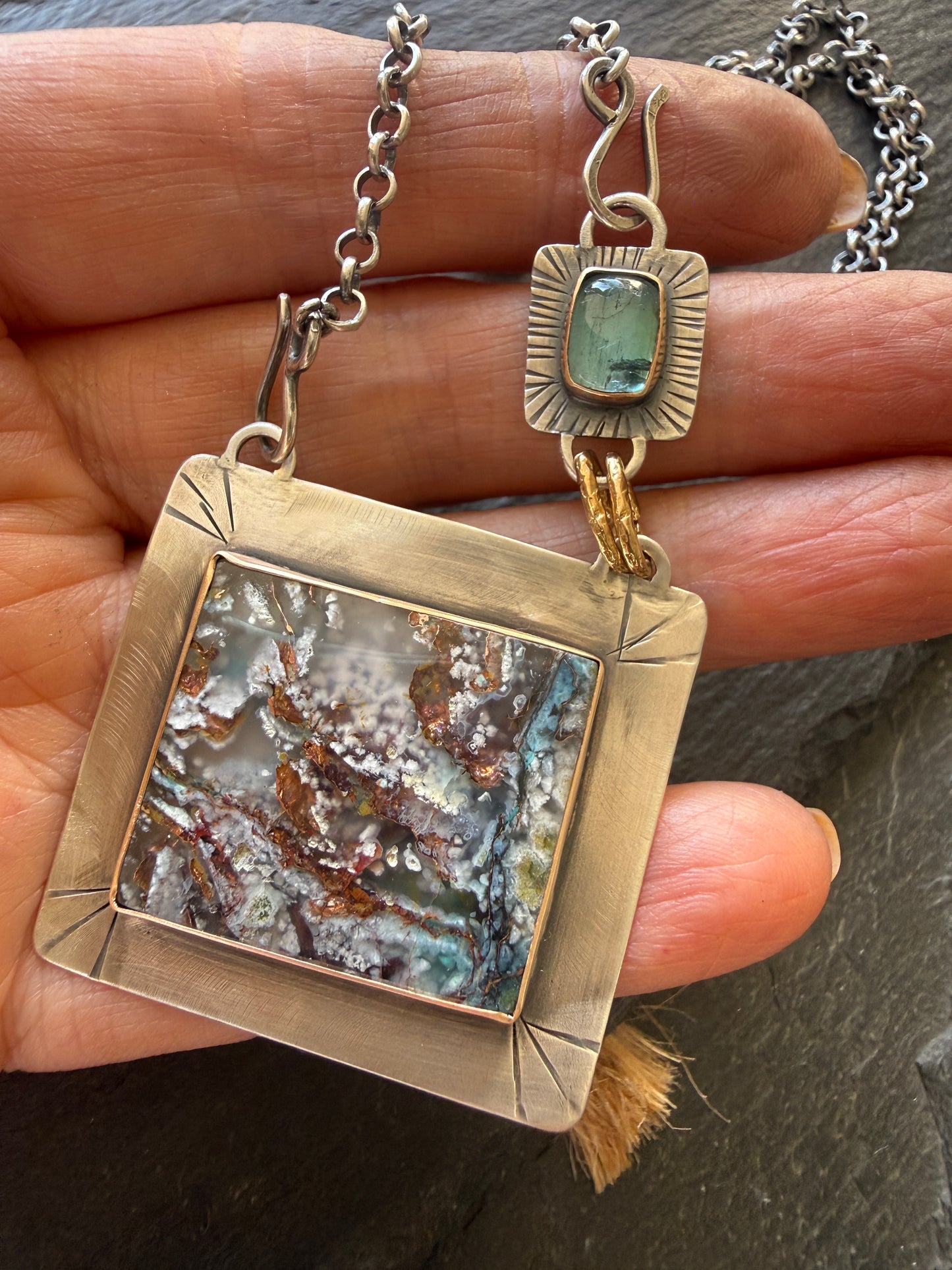 Chrysocolla and Tourmaline Pendant