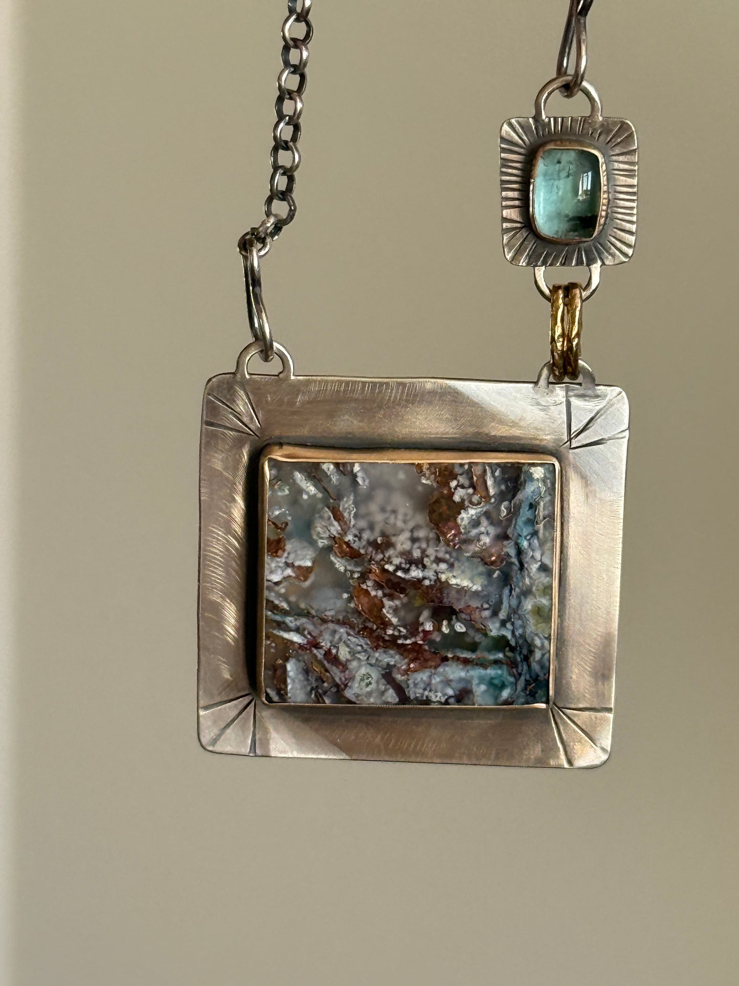 Chrysocolla and Tourmaline Pendant