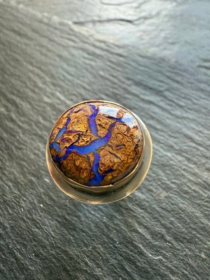 Blue Boulder Opal Ring