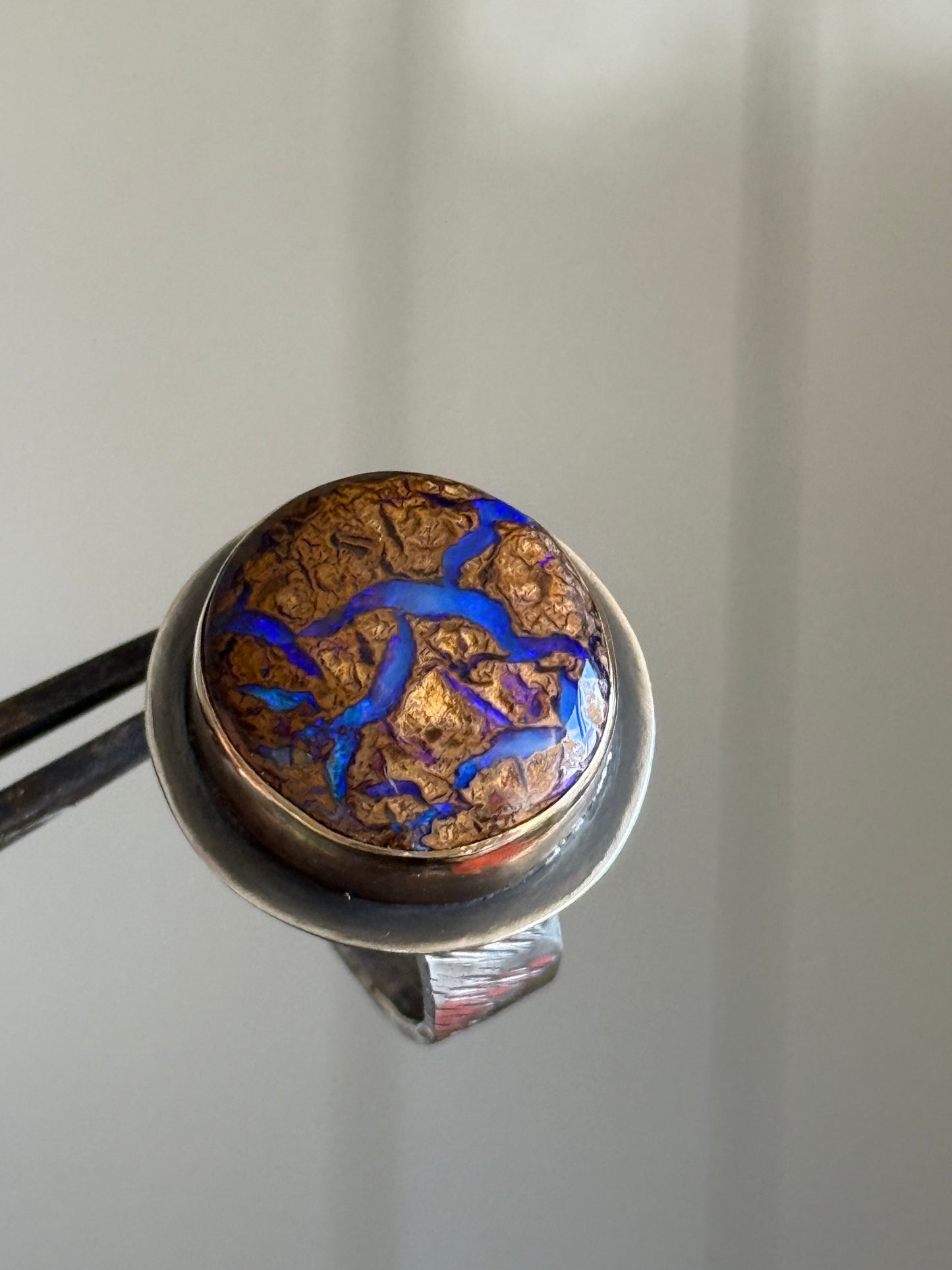 Blue Boulder Opal Ring