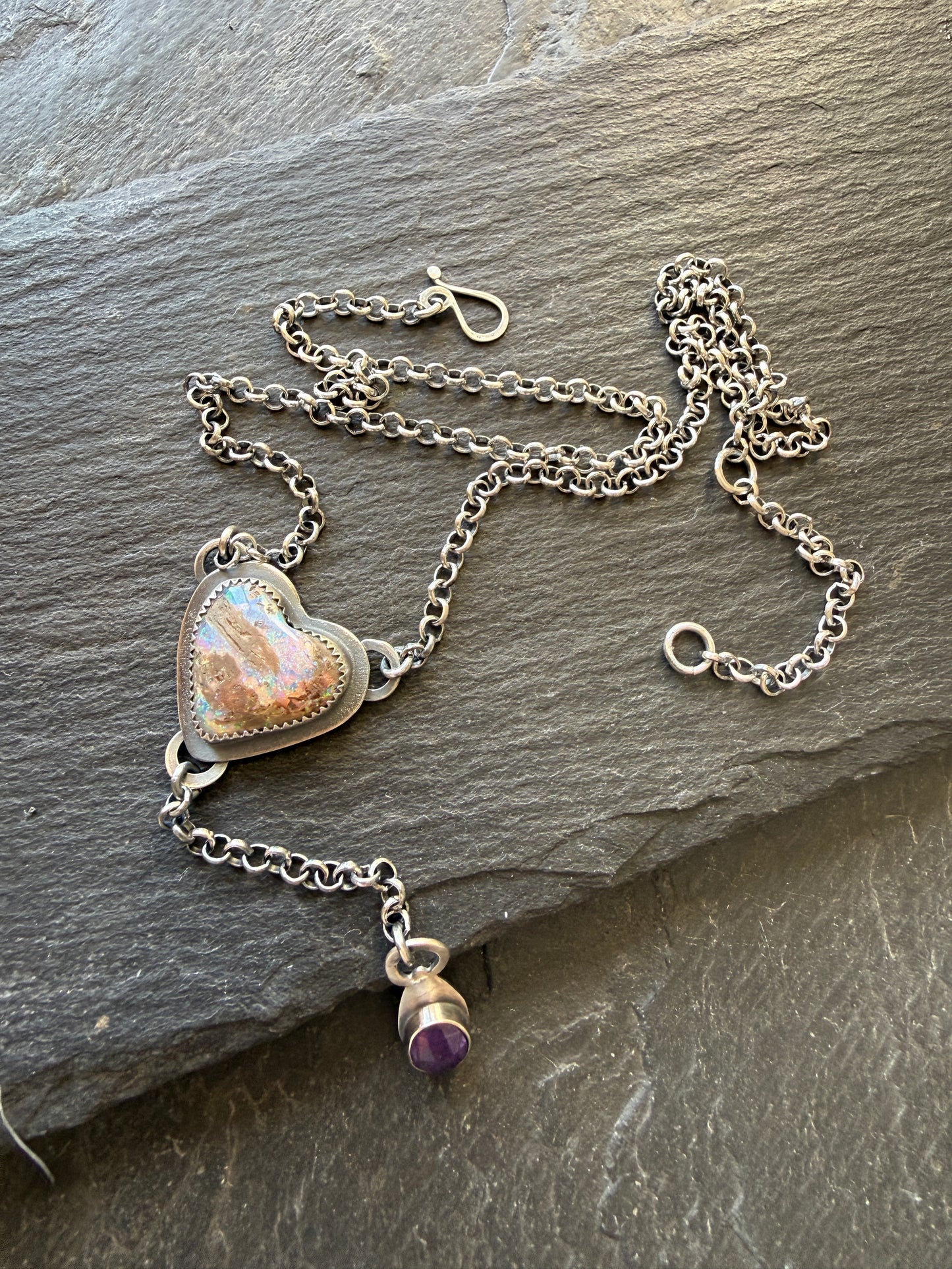 Y Necklace Boulder Opal & Amethyst