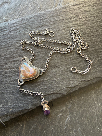 Y Necklace Boulder Opal & Amethyst