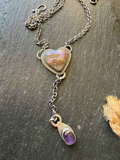 Y Necklace Boulder Opal & Amethyst