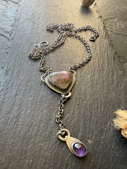 Y Necklace Boulder Opal & Amethyst
