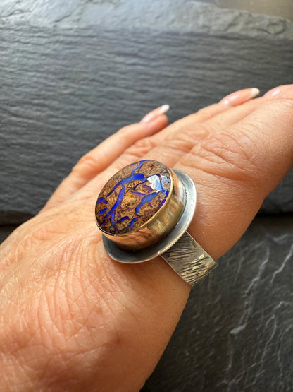 Blue Boulder Opal Ring