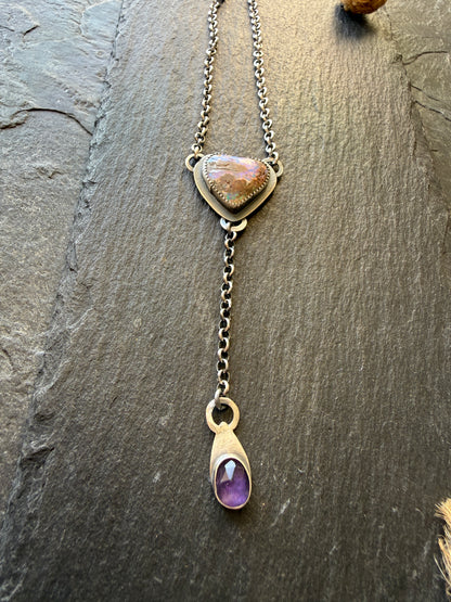 Y Necklace Boulder Opal & Amethyst