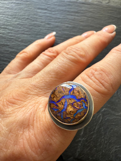 Blue Boulder Opal Ring