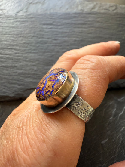 Blue Boulder Opal Ring
