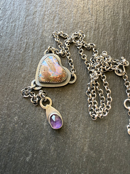 Y Necklace Boulder Opal & Amethyst