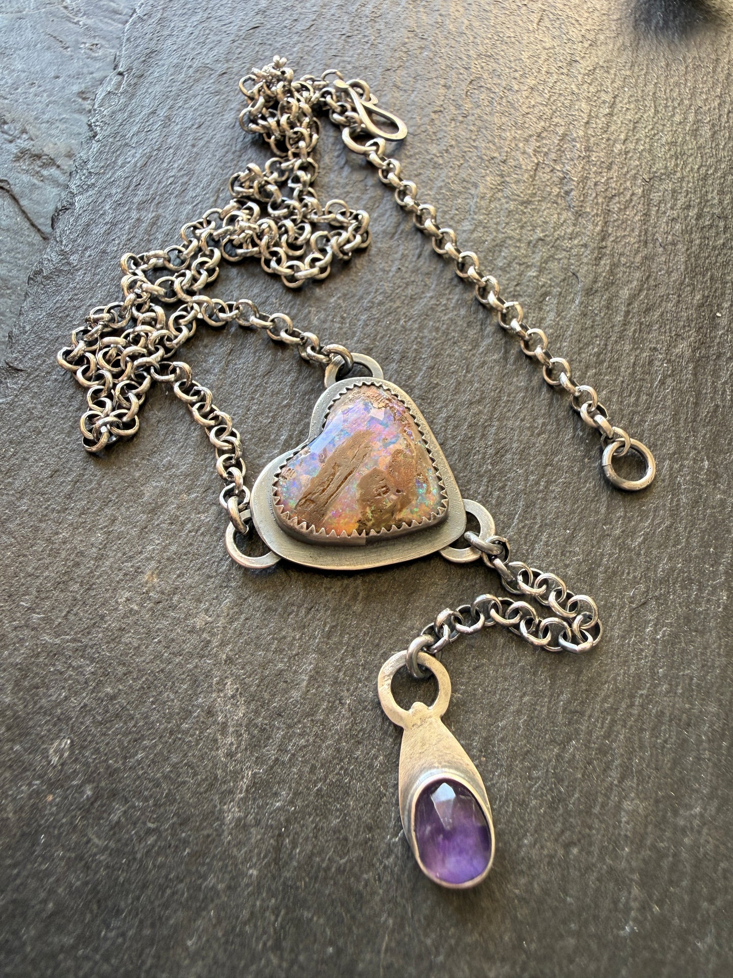 Y Necklace Boulder Opal & Amethyst