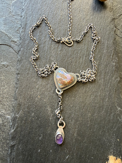 Y Necklace Boulder Opal & Amethyst