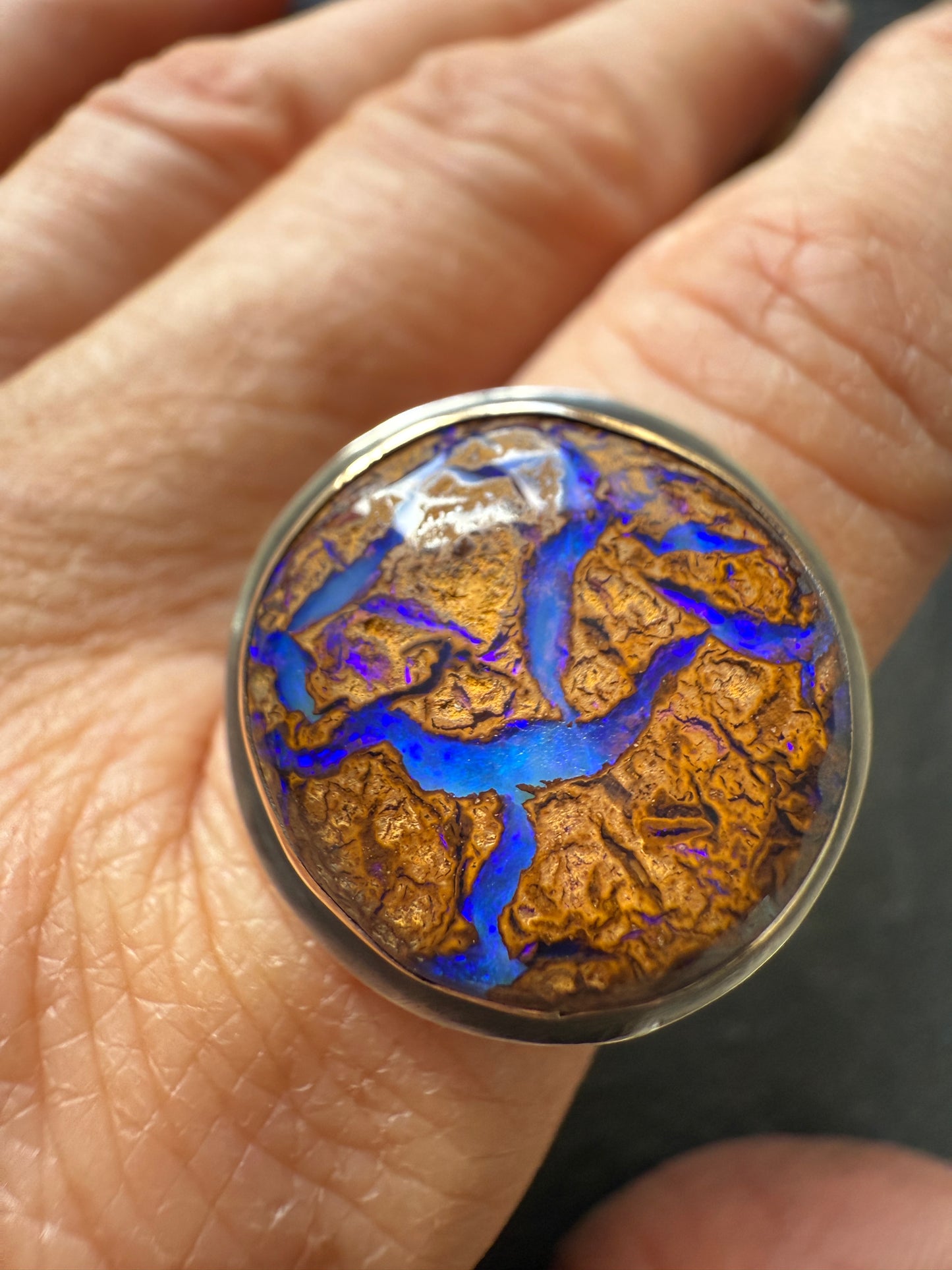 Blue Boulder Opal Ring