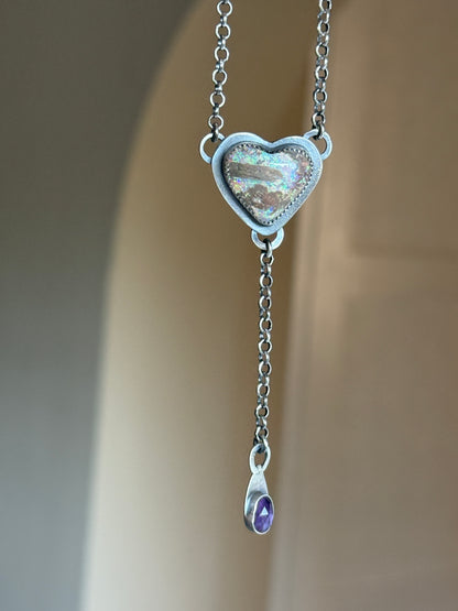Y Necklace Boulder Opal & Amethyst