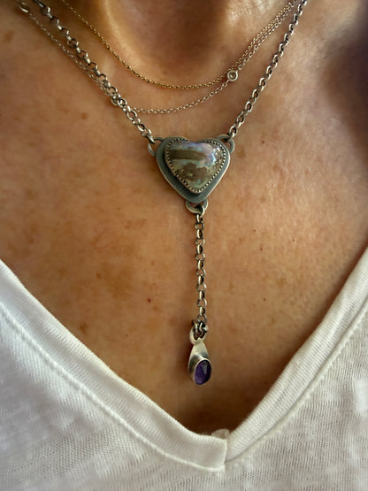 Y Necklace Boulder Opal & Amethyst