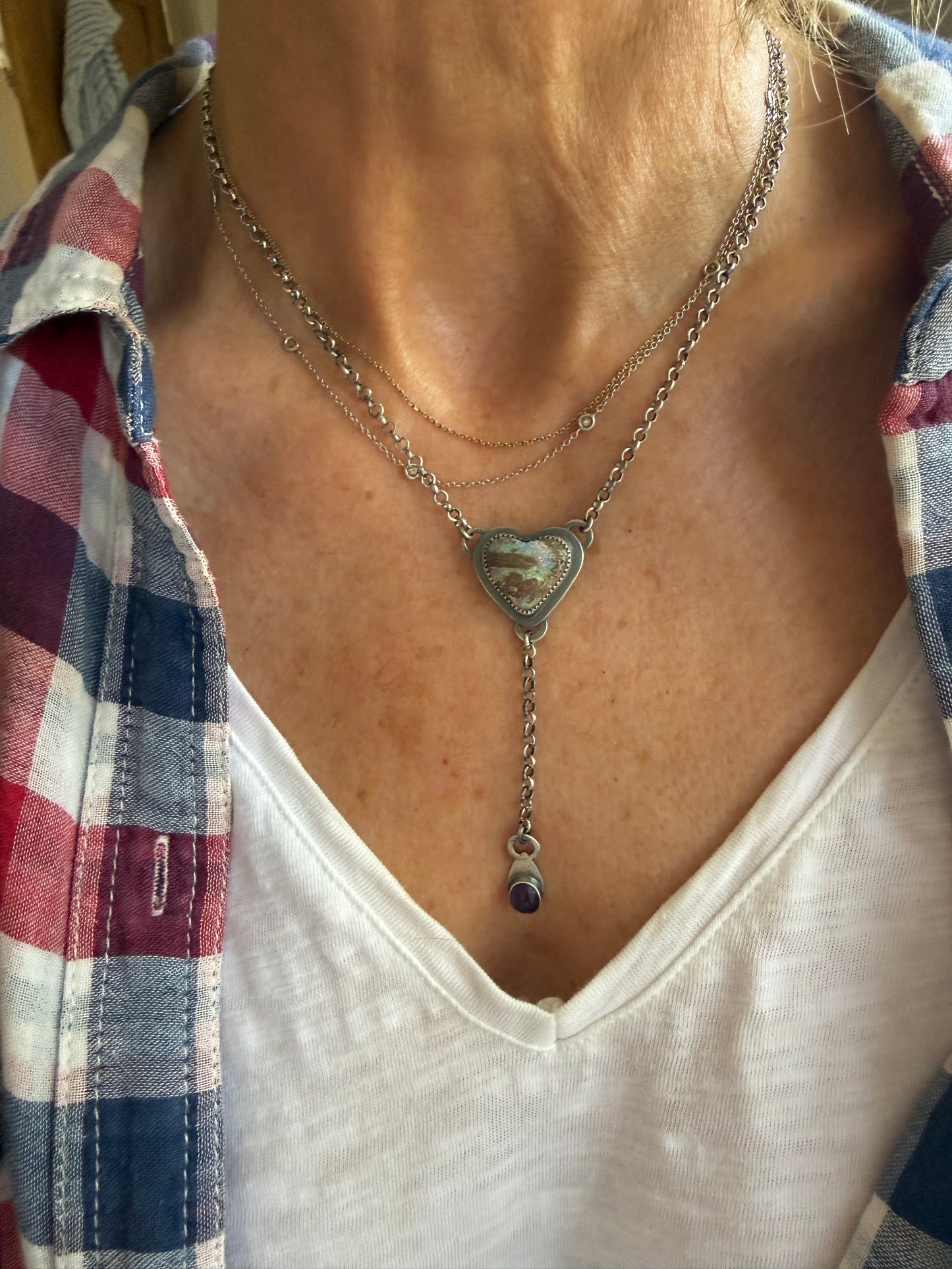 Y Necklace Boulder Opal & Amethyst