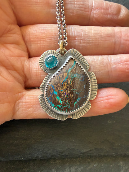 Boulder Opal and Apatite Pendant