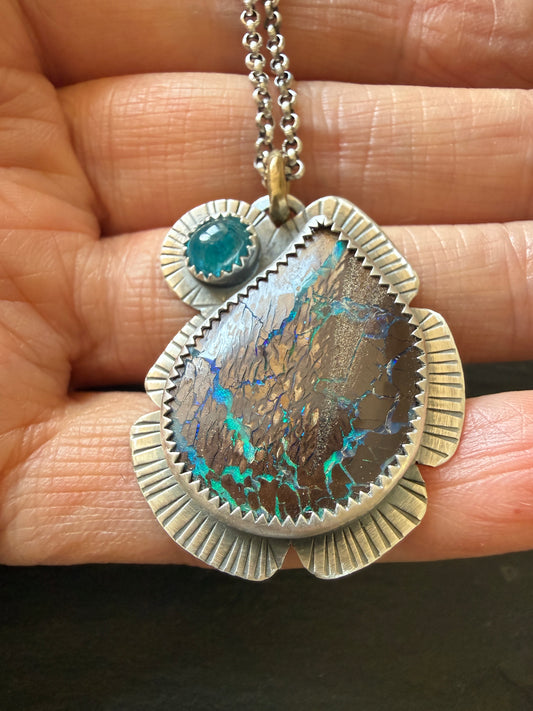 Boulder Opal and Apatite Pendant