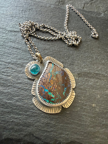 Boulder Opal and Apatite Pendant