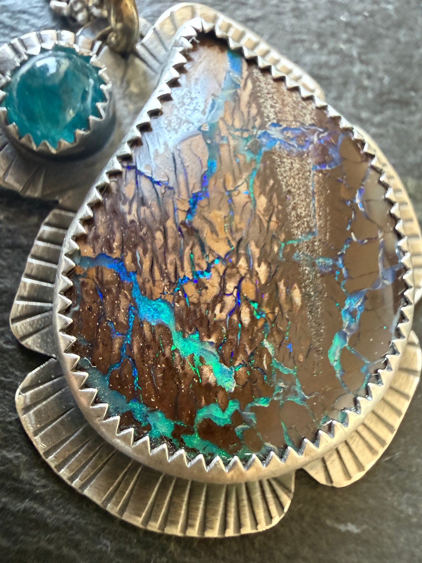 Boulder Opal and Apatite Pendant