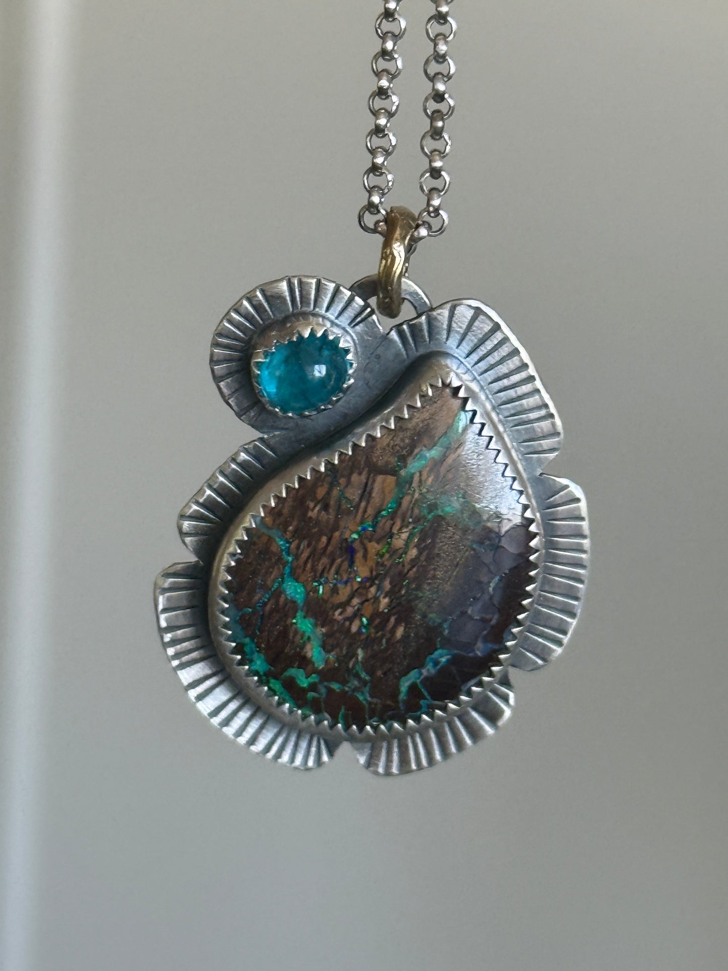 Boulder Opal and Apatite Pendant