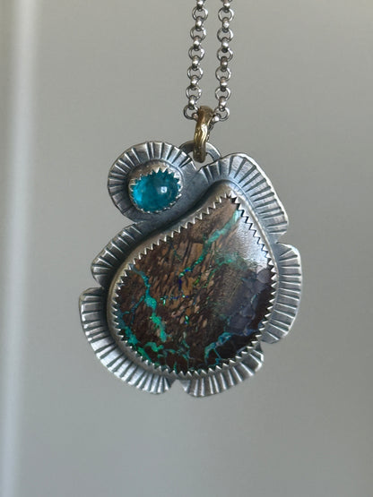 Boulder Opal and Apatite Pendant