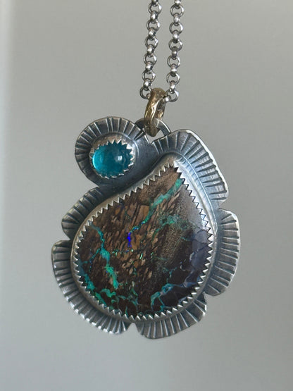 Boulder Opal and Apatite Pendant