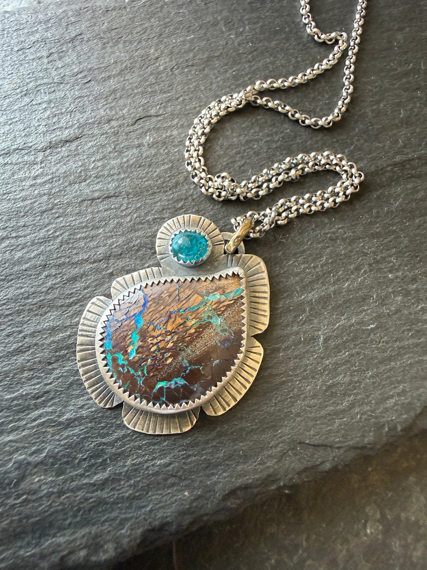 Boulder Opal and Apatite Pendant