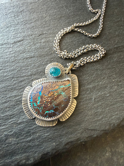 Boulder Opal and Apatite Pendant