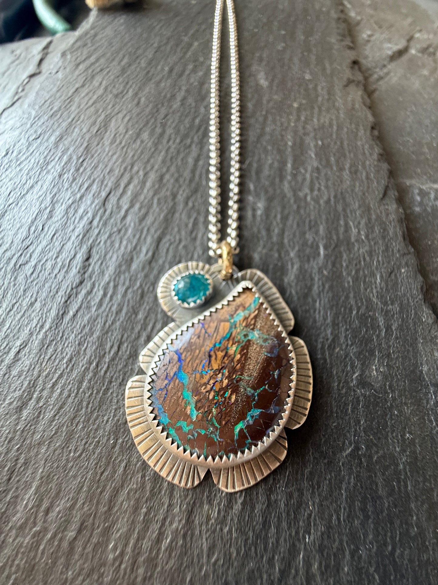 Boulder Opal and Apatite Pendant