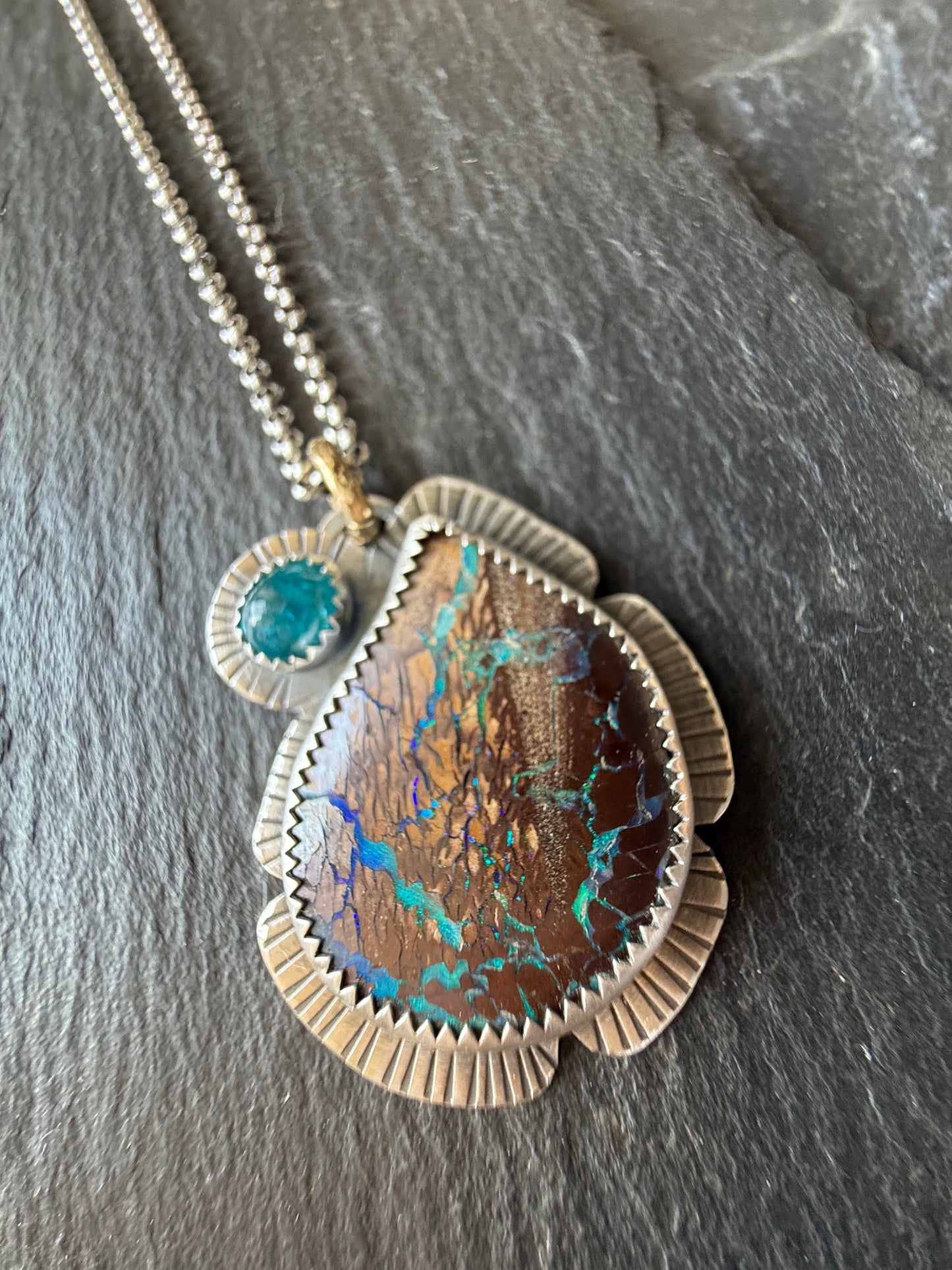 Boulder Opal and Apatite Pendant
