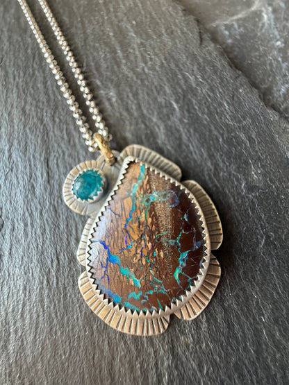 Boulder Opal and Apatite Pendant