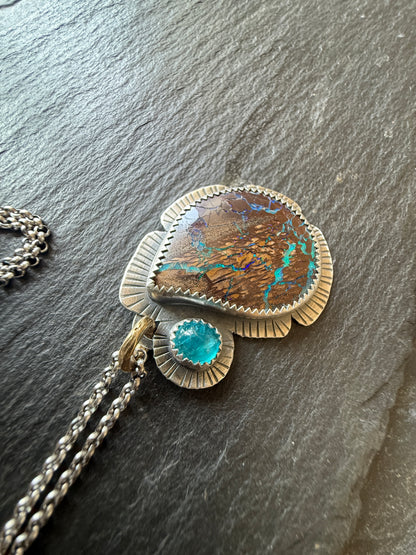 Boulder Opal and Apatite Pendant