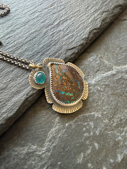 Boulder Opal and Apatite Pendant