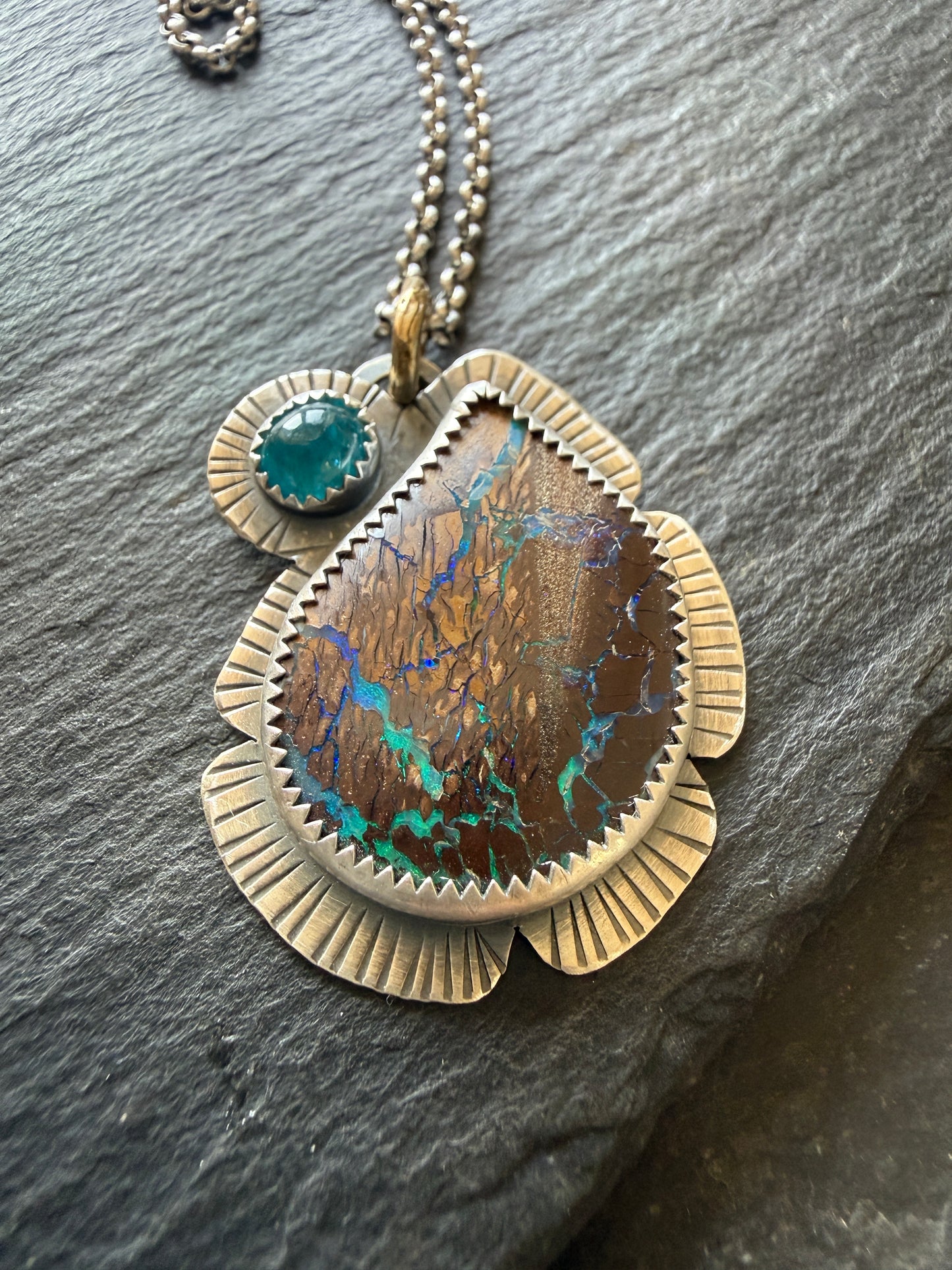Boulder Opal and Apatite Pendant
