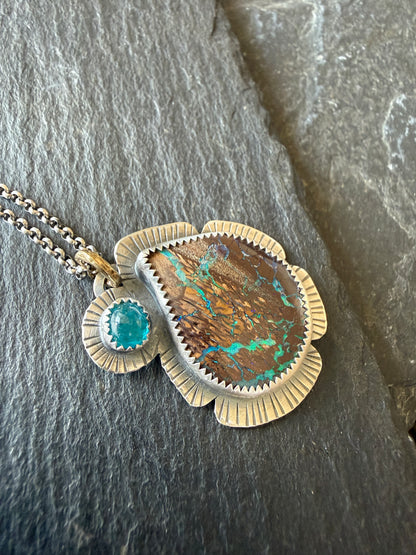 Boulder Opal and Apatite Pendant