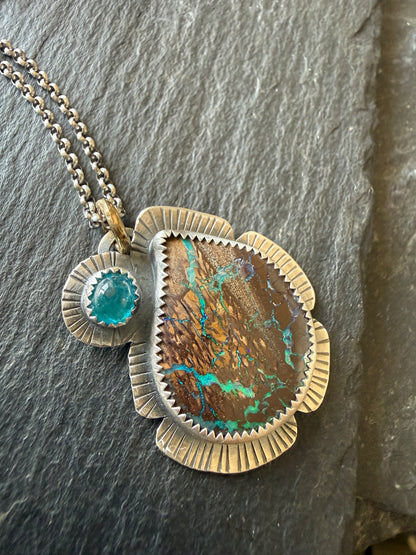 Boulder Opal and Apatite Pendant