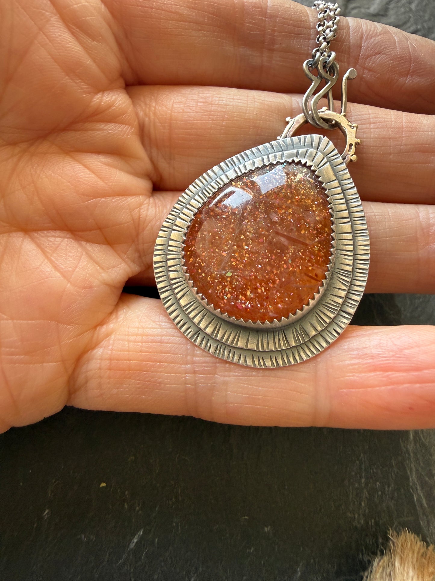 Rainbow Confetti Sunstone Pendant