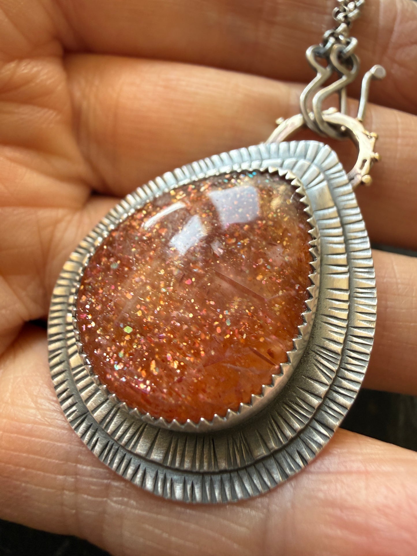 Rainbow Confetti Sunstone Pendant