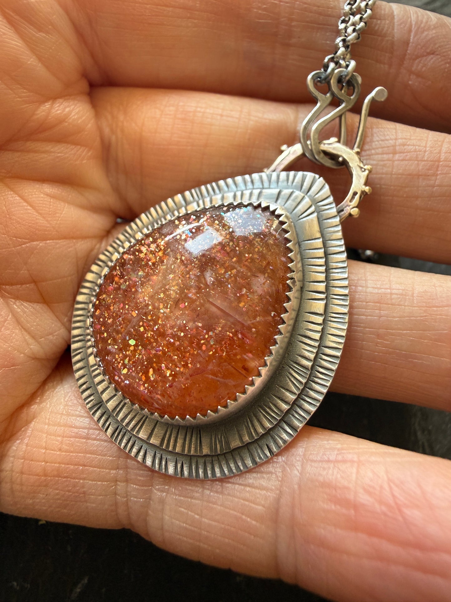 Rainbow Confetti Sunstone Pendant