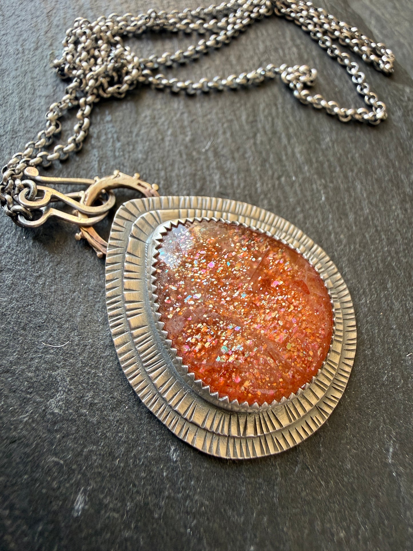 Rainbow Confetti Sunstone Pendant