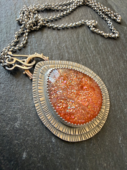 Rainbow Confetti Sunstone Pendant