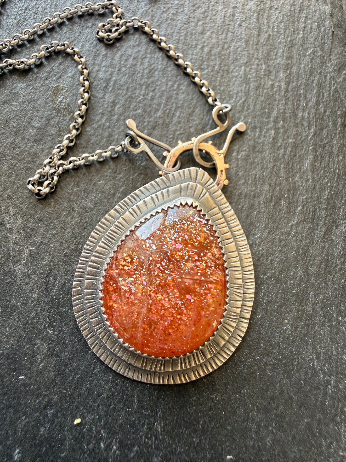 Rainbow Confetti Sunstone Pendant